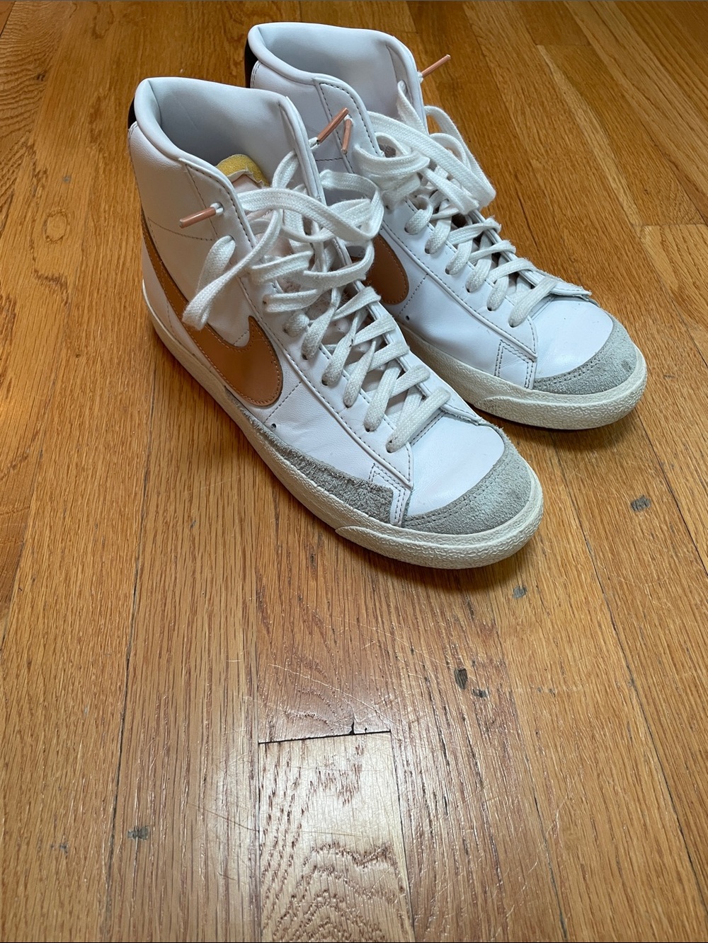 Nike Mid-Top Leather Sneakers in White and Tan